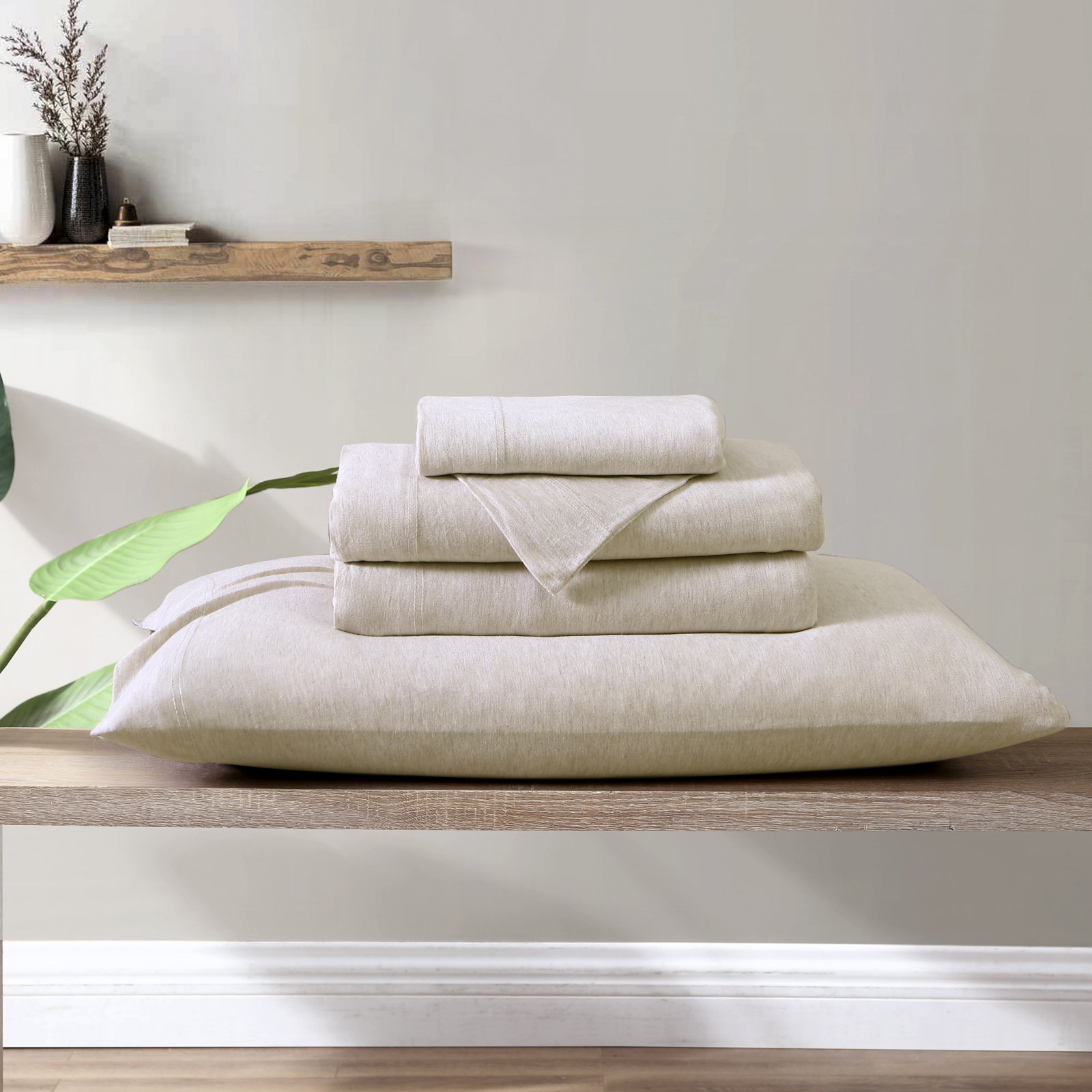 Fransen Sheet Set, Heather Oatmeal, California King Sheet Set with 2 Pillowcases