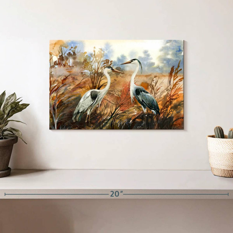 Aquarelle de hérons, H 8 po x l 12 po