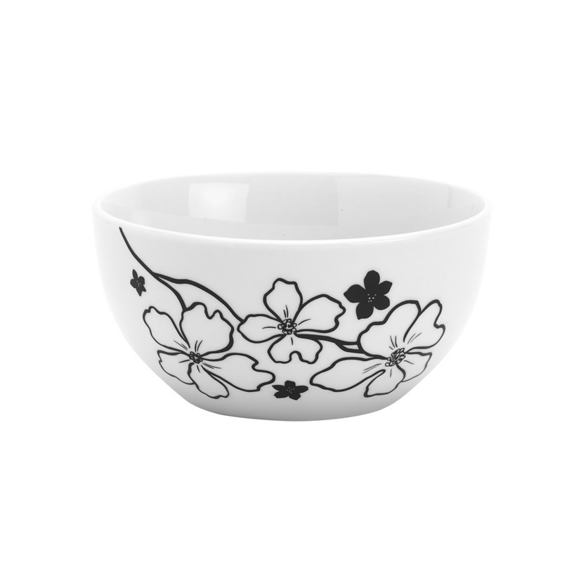 Margo White and Black Floral Porcelain 12-Piece Dinnerware Set