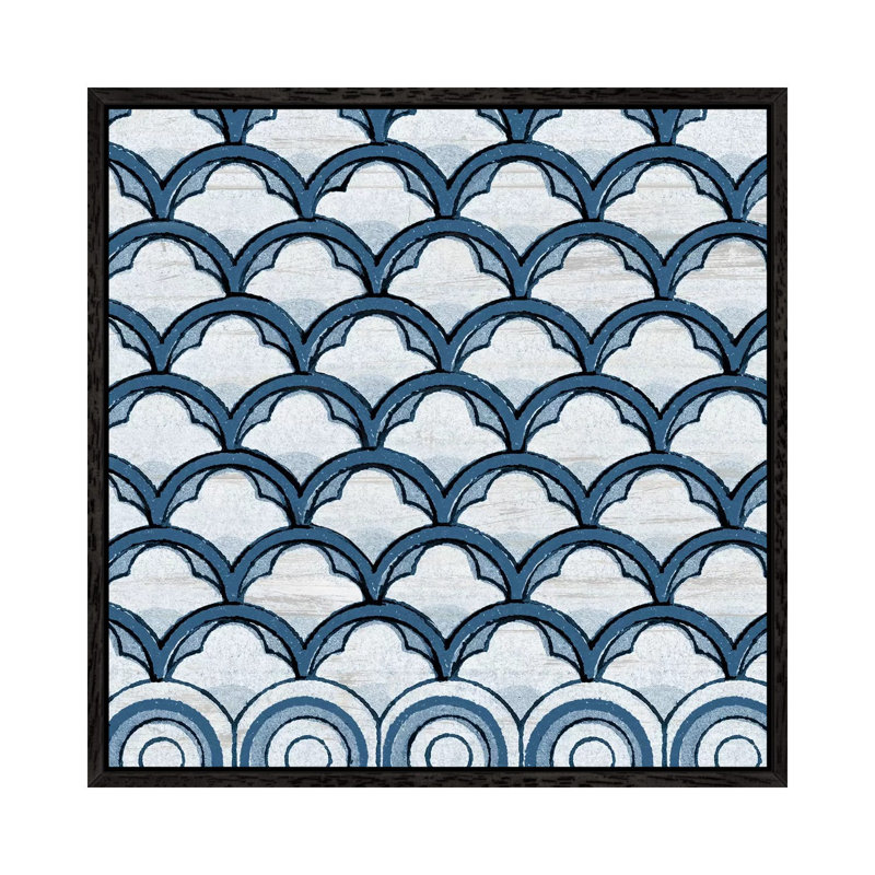 Blue Coastal Pattern on Wood 1 Piece Painting on Canvas, 93.98 cm H x 93.98 cm W, Black Framed