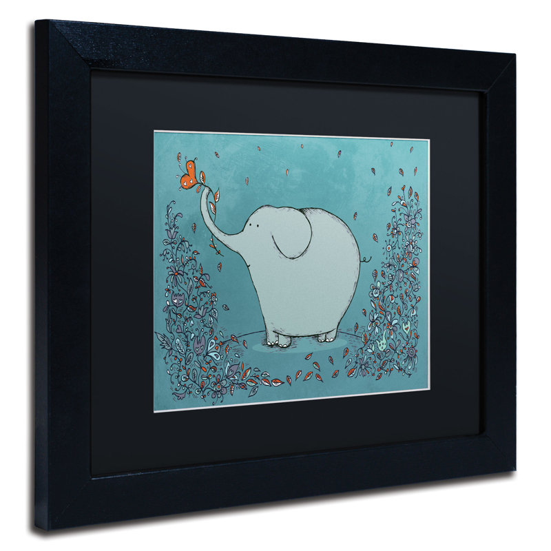 « jardin éléphant », art encadré, H 11 po x l 14 po, Noir
