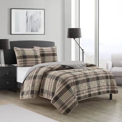 Quilt Set with Diamond Stitching, Plaid