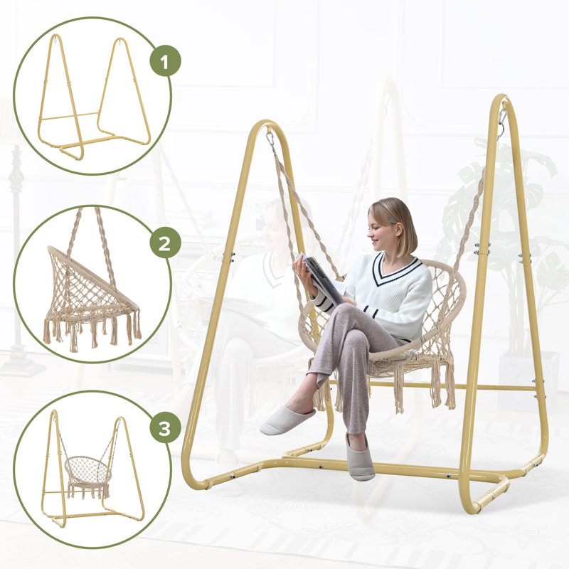 Chaise de hamac balançoire en macramé avec support Swing Chair