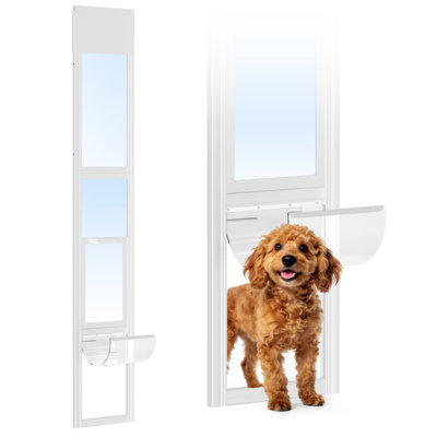 Sliding Glass Patio Dog Door Insert, Width Adjustable Lockable Pet Doggy Door, No Drill Panel
