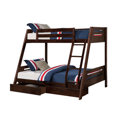 Emily Twin Over Full Bunk Bed With Ladder, 2 Drawers, Wood by Benjara