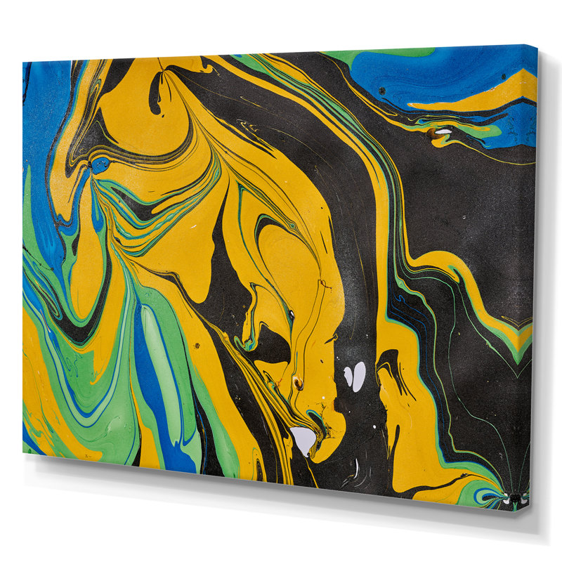 Art en acrylique noir et jaune, H 8 po x l 12 po x P 1 po, Toile tendue