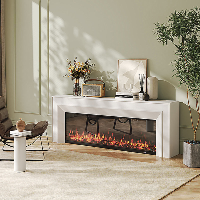 Meuble télé avec foyer électronique français, Blanc, 78.74"
