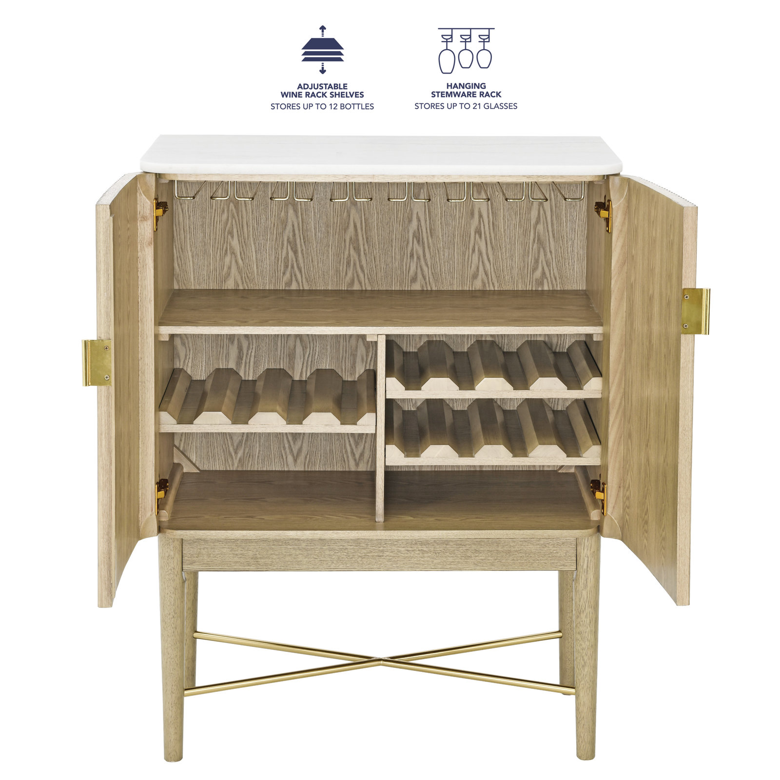 Sameya Marble Top Wine Cabinet, Brown