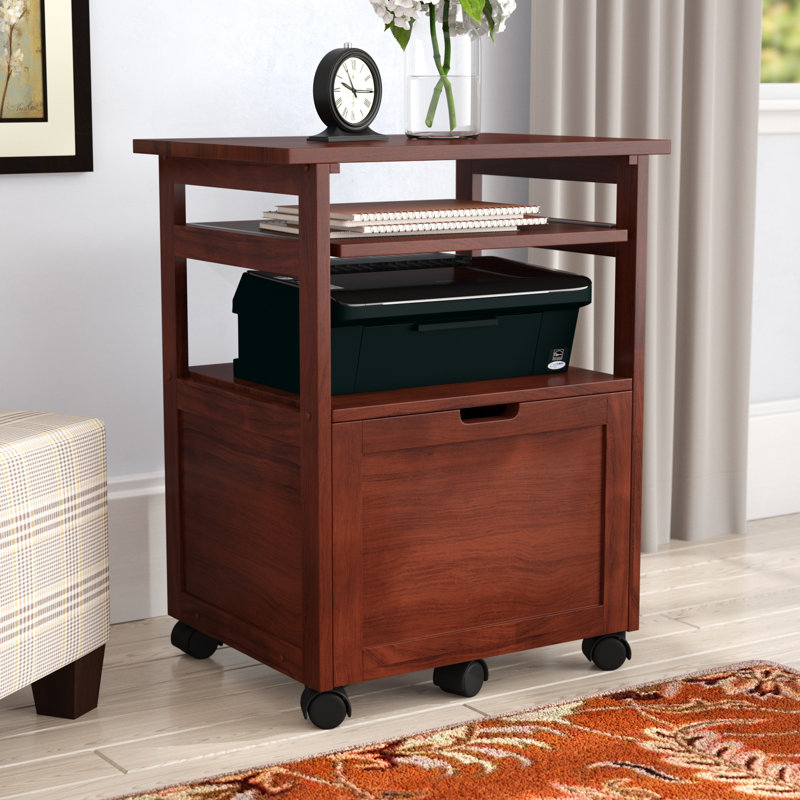 Tamber 1-Drawer and 2-Shelves Walnut Printer Stand with Wheels, 29.65'' H X 23.6'' W X 17.32'' D