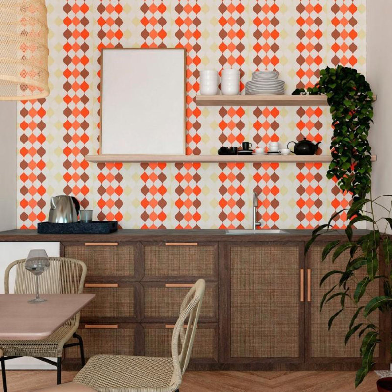 Rouleau de papier peint adhésif Ahrya, Orange / rouge / noir, L 126 po x l 24 po