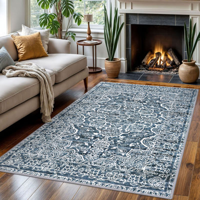 Area Rug Machine Washable Rugs with Rubber Backing for Living Room
