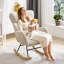 Rocking Chair For Adults, High Back Upholstered Nursing Chair Comfy Armchair With Metal Legs And Wood Base For Living Room, Bedroom, Balcony-2051660079