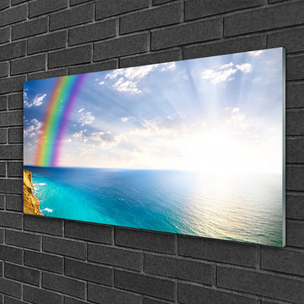 Glasbild Regenbogen Sonne Meer