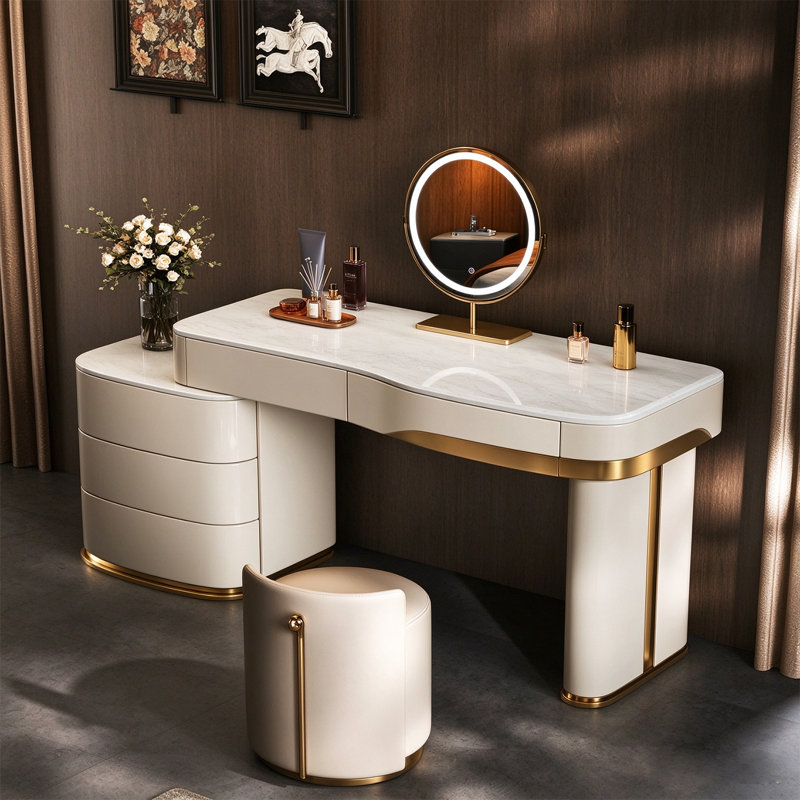 Stainless Steel Vanity with Mirror and Seat, 29.92" H x55.12"W x 19.69" D