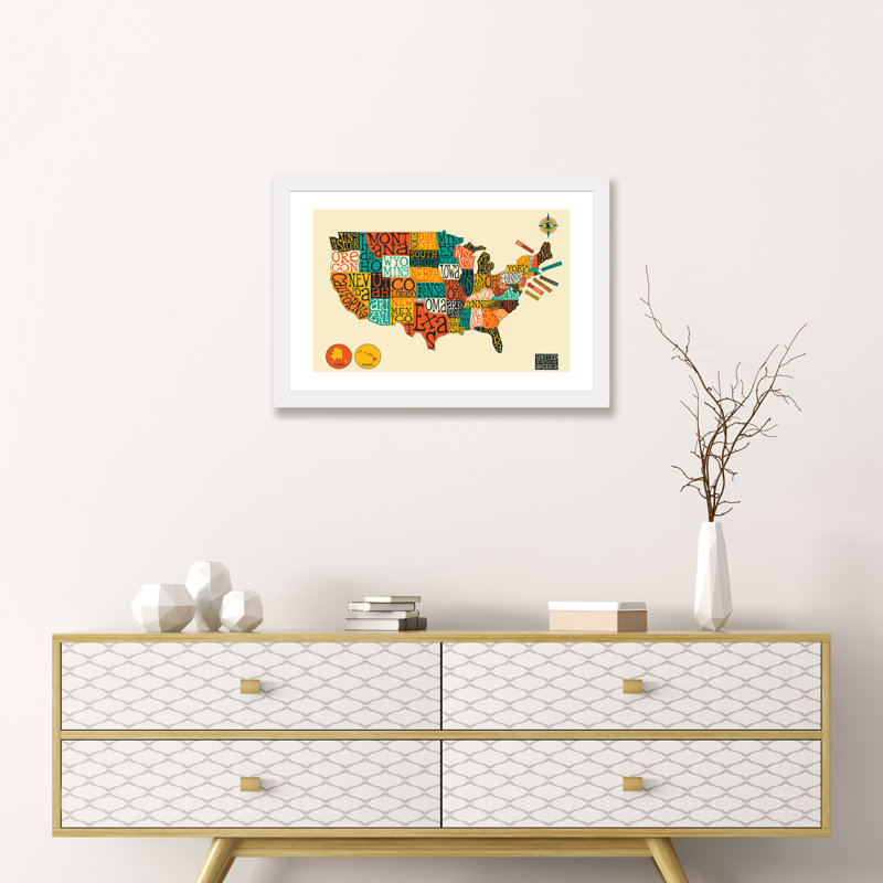 Décoration murale pour enfants U.S.A, H 16 po x l 24 po x P 1 po, White Framed Fine Art Paper