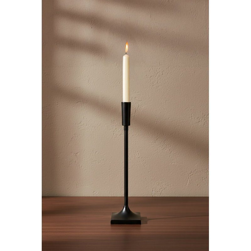 Black Candle Holder with Square Base, 22.04" H x 3.9" W x 3.9" D
