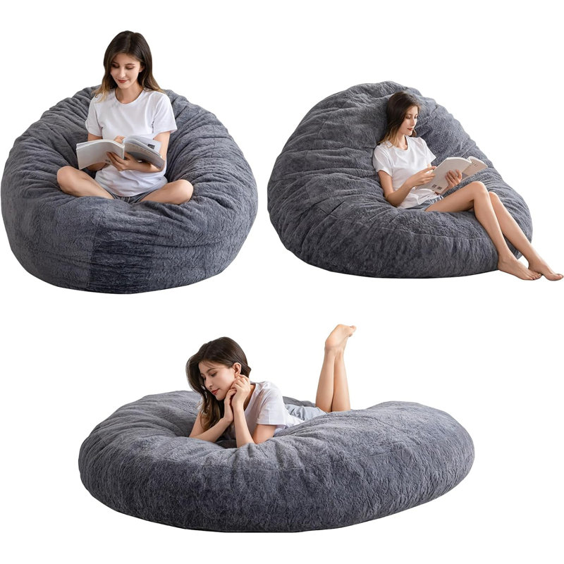 3 in 1 Convertible Bean Bag Chair, Beige Corduroy, 10" H x 71" W x 71" D
