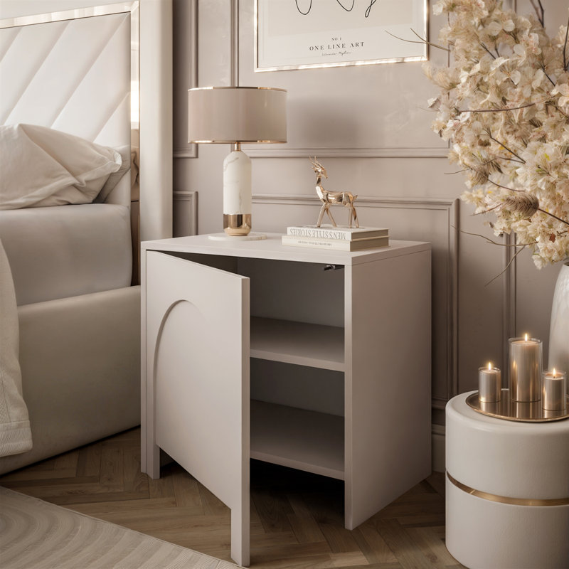 ARIADNA 54cm W Particle Board / Chipboard Bedside Table, Cashmere