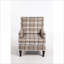Chaise d'appoint rembourrée rayée bleu ciel et blanc cassé, fauteuil à garniture cloutée en argent brossé rétro pour salon, siège pour adulte