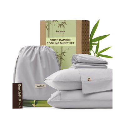Bedsure Cooling Sheets, Rayon Derived from Bamboo & Cotton Blend, GentleSoft, Breathable, Queen Sheet Set, Deep Pocket Up to 18 Inches, Hotel Luxury Bedding for Hot Sleepers, Grey