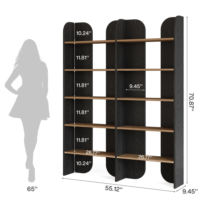 70.87-Inch Tall Bookcase with Open Shelves, Black, 2