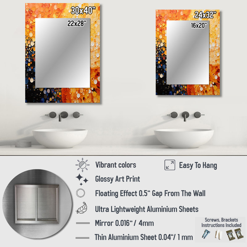 Fiery Fusion IV - Abstract Collages Large Wall Mirror, Modern Decorative Mirror, Printed Metal Art, 32" x 24"