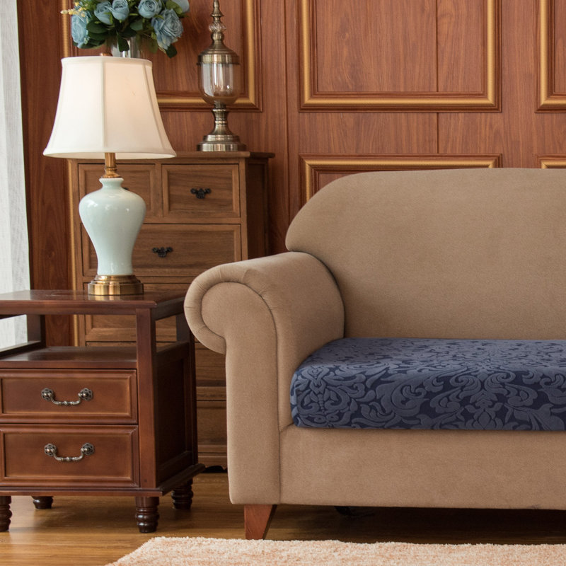 Damask Box Cushion Sofa Slipcover, 9cm H x 70cm W x 27.5cm D, Grayish Blue