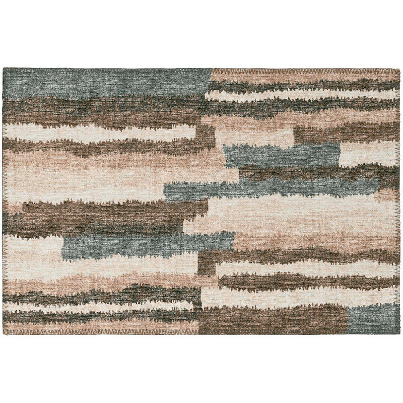 Tapis abstrait brun / beige Aramide, Rectangle 10 pi x 14 pi