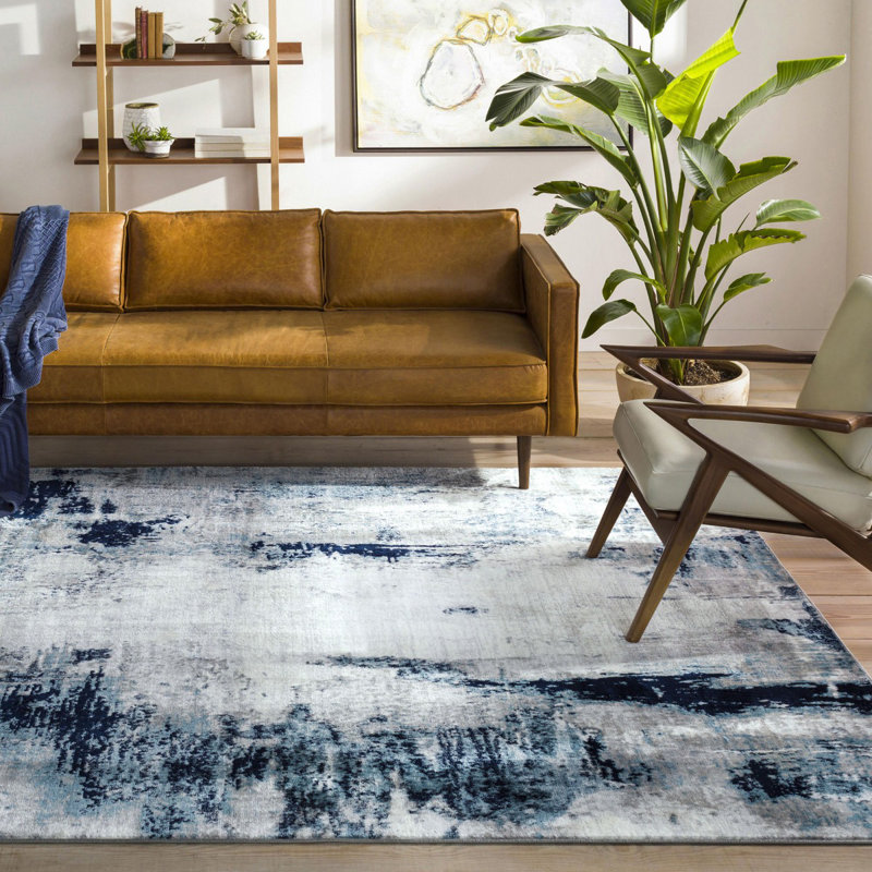 Blue Modern Shaggy Rug, Abstract Anti Slip Easy to Clean Rug For Living Room, Dining Room, Bedroom, Kitchen