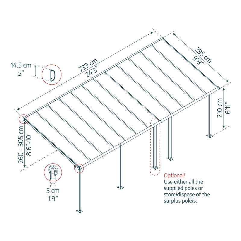 Auvent de patio en polycarbonate, 10 pi x 24 pi, Blanc