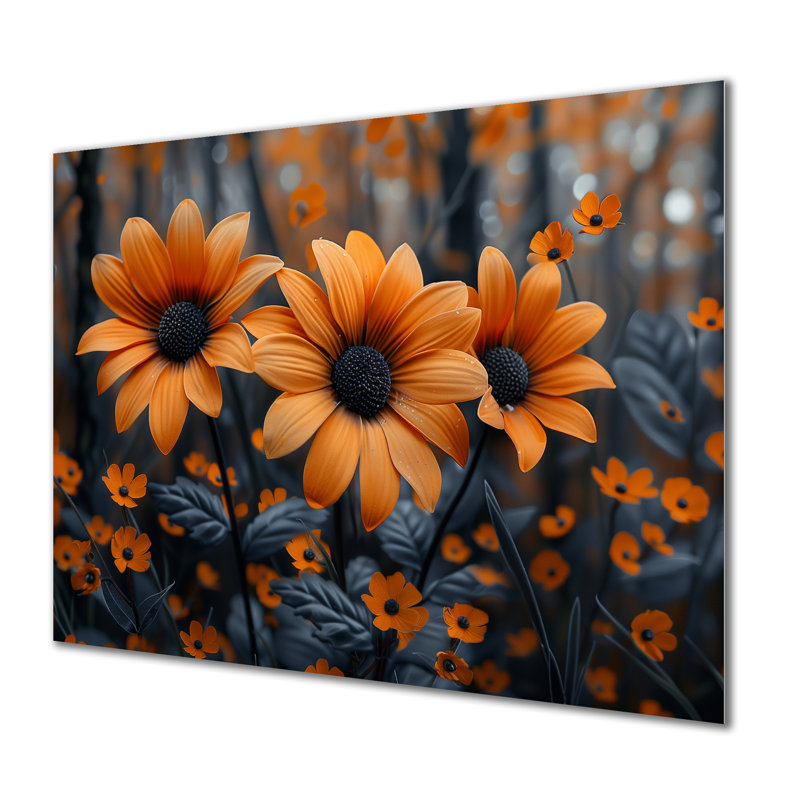 «Yellow Daisy Forest Flowers» - reproduction d'art murale jaune, Métal métal, H 12 po x l 20 po