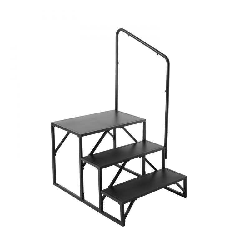 Black Carbon Steel 3-Step RV Stairs with Handrail