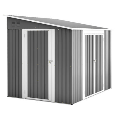 JAXILYN 8x6 FT Metal Garden Tool Shed with Lockable Double Doors, Adjustable Side Door, and Aluminum Frame, Grey