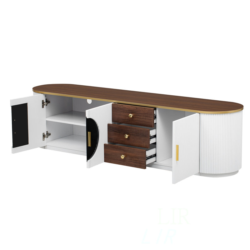 70.8'' Modern Minimalist TV Stand For Tvs Up To 80 Inches, Entertainment Center With 3 Drawers And 1 Shelf, Metal Handles And 2 Cabinets For Living Room