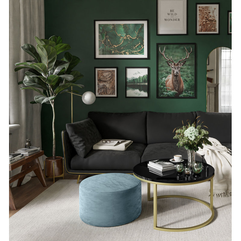 Aayliah Frame Coffee Table, Black/Light Blue