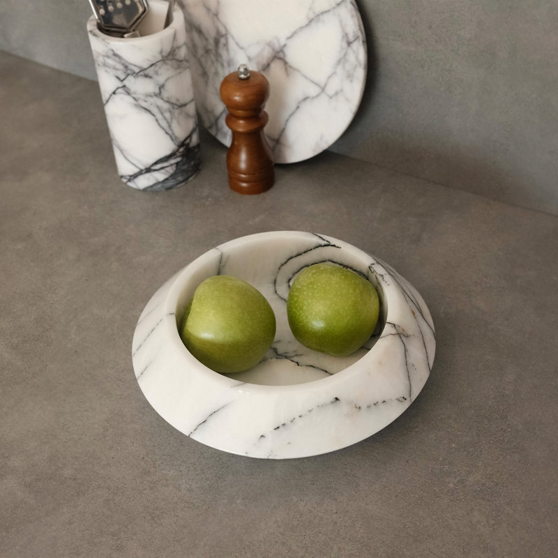 Élégant bol en marbre blanc, 9,1 po de diamètre x 2,8 po de hauteur | 100% marbre Lila de Sicile, parfait pour le service et la décoration | Ajout élégant à tout décor de maison, conception durable et intemporelle