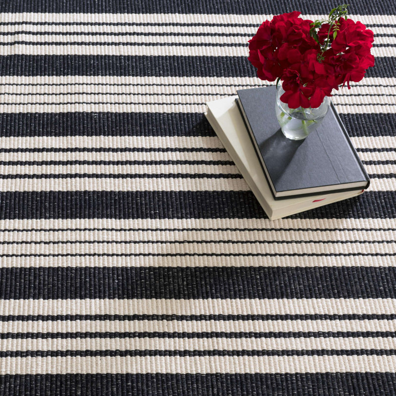 Birmingham Black Handwoven Cotton Rug, Rectangle 9' x 12'