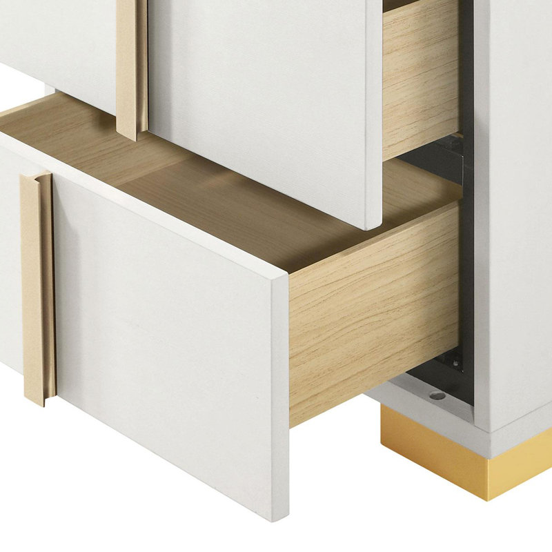 Table de chevet 2 tiroirs Lelio, Blanc, Beige