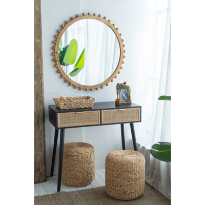 Miroir rond en bois à cadre perlé