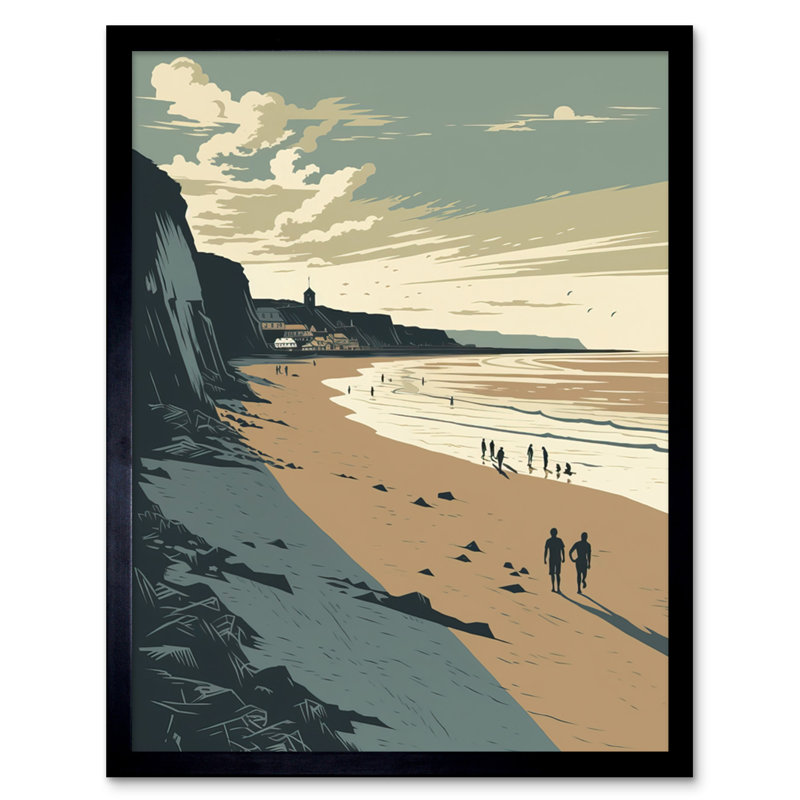 Croley People Walking On Filey Beach Coastal - Single Picture Frame Print