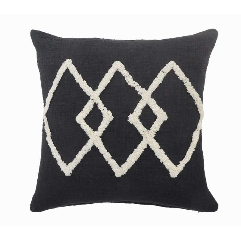 Black and White Tufted Diamond Geometric Throw Pillow, 20" x 20"