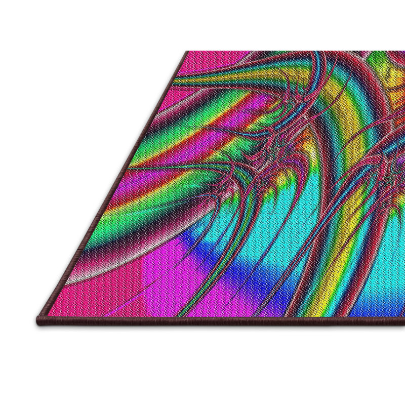 Tapis rose/bleu/vert à tissage électrique, Rectangle 5 pi x 8 pi