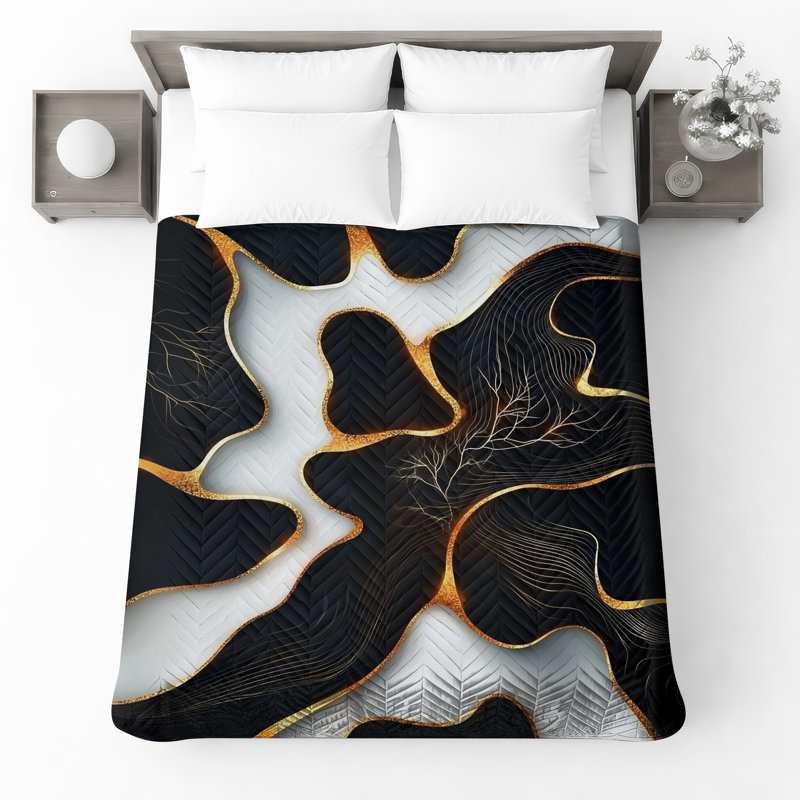 Couvre-lit matelassé abstrait tourbillonnant or toutes tailles, Double