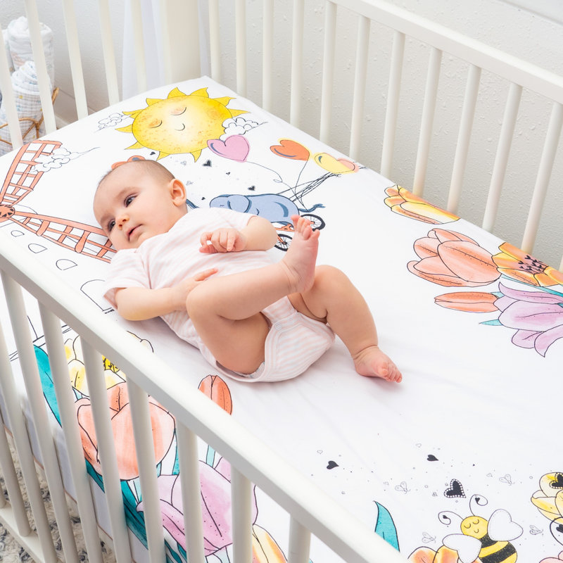 JumpOff Jo - Drap-housse pour lit de bébé, drap pour lit de bébé 100% coton super doux et respirant pour matelas standard et lits pour tout-petits, 28 po x 52 po - Tulip Fields