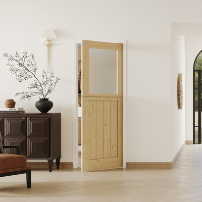 Dutch Interior Door with Frame  - Half Frosted Glass Solid Pine Pantry Door  Split Panel Prehung Interior Door