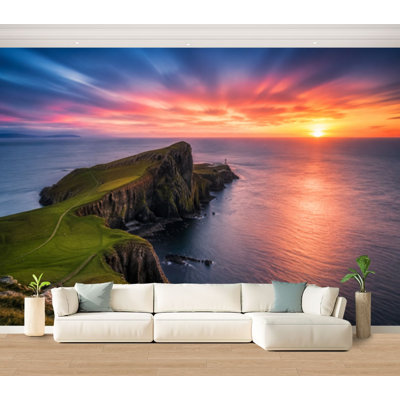 Wall Mural Peel and Stick Wallpaper Neist point lighthouse Isle Skye Scotland UK Self-Adhesive Removable Contact Paper Wall Decor for Living Room Bedroom 100"H x 144"W