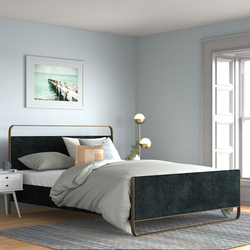 Taneytown Upholstered Metal Platform Bed, Emerald Green
