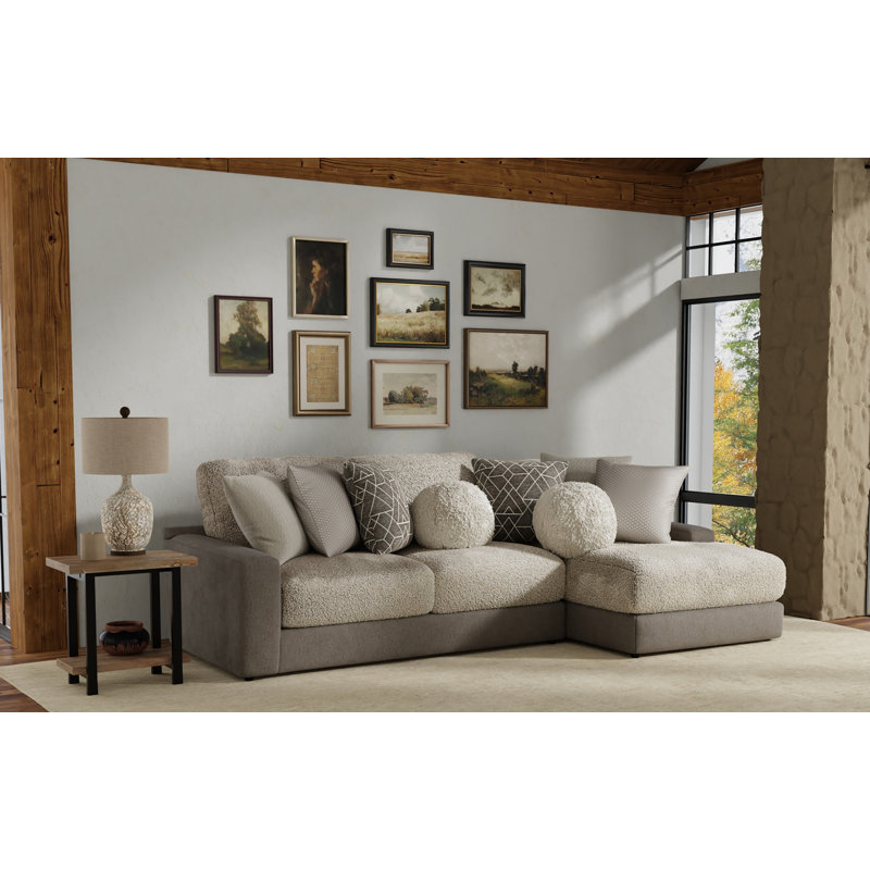 Méridienne 2 pièces avec coussins de siège Stafford et coussins décoratifs Stafford, Polyester brun / beige, Orienté à droite