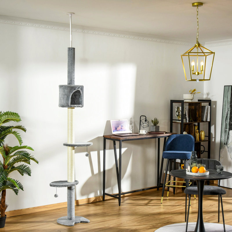 Arbre à chat à hauteur réglable pour plancher et plafond à 4 niveaux pour chat