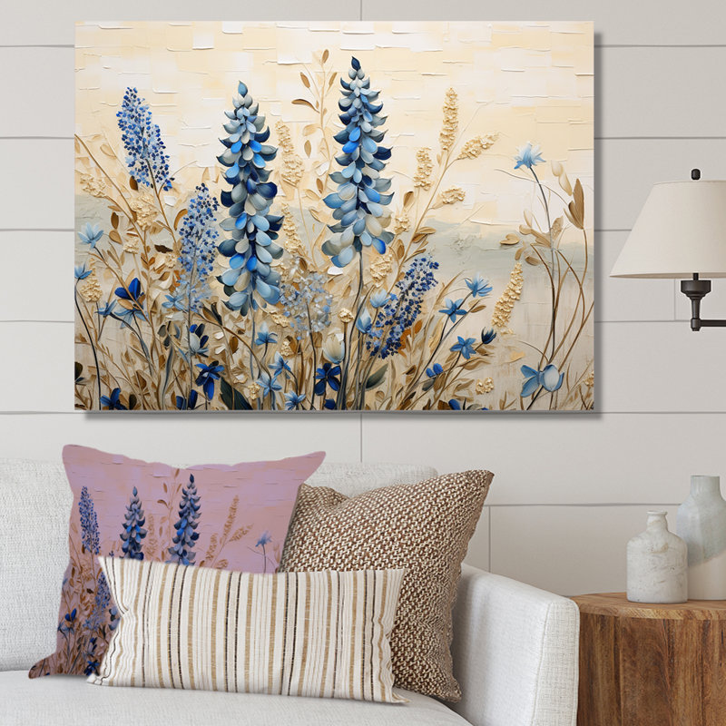 Élégant bonnet bleu et beige prairie IV - bonnet bleu, impressions sur toile PT107229, H 24 po x l 32 po x P 1 po